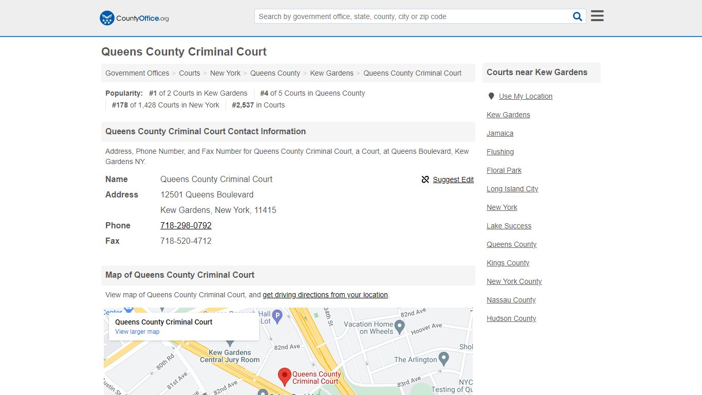 Queens County Criminal Court - Kew Gardens, NY (Address ...
